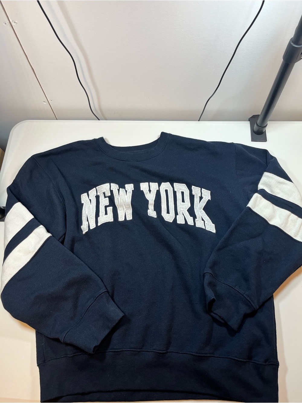 New York Popular Varsity Sweatshirt Navy White Applique Oversized Size L